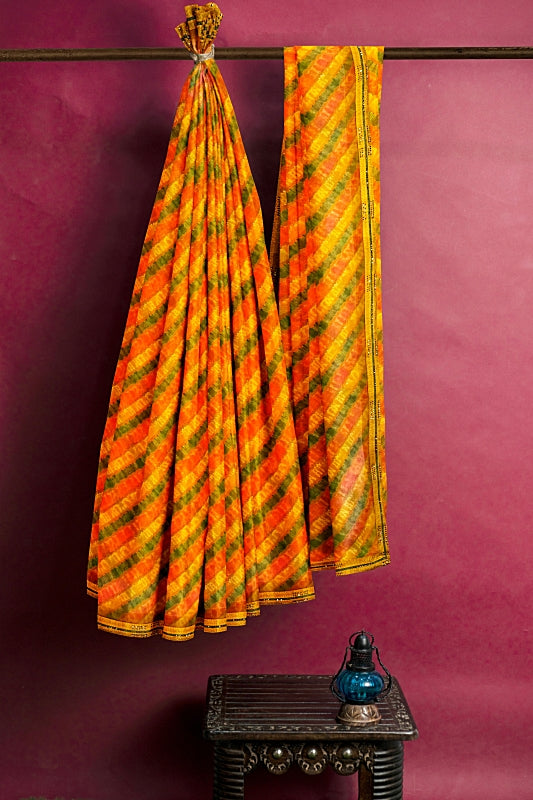 The Sunflower Swirl: Georgette Saree with Multicolour Lahariya Design