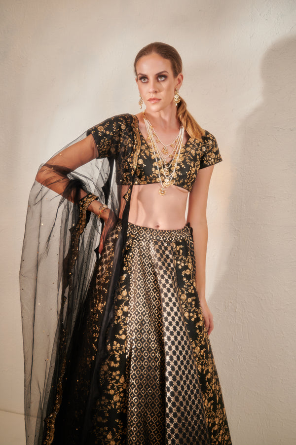 Regal Black Dhoop Chhaon Lehenga Set