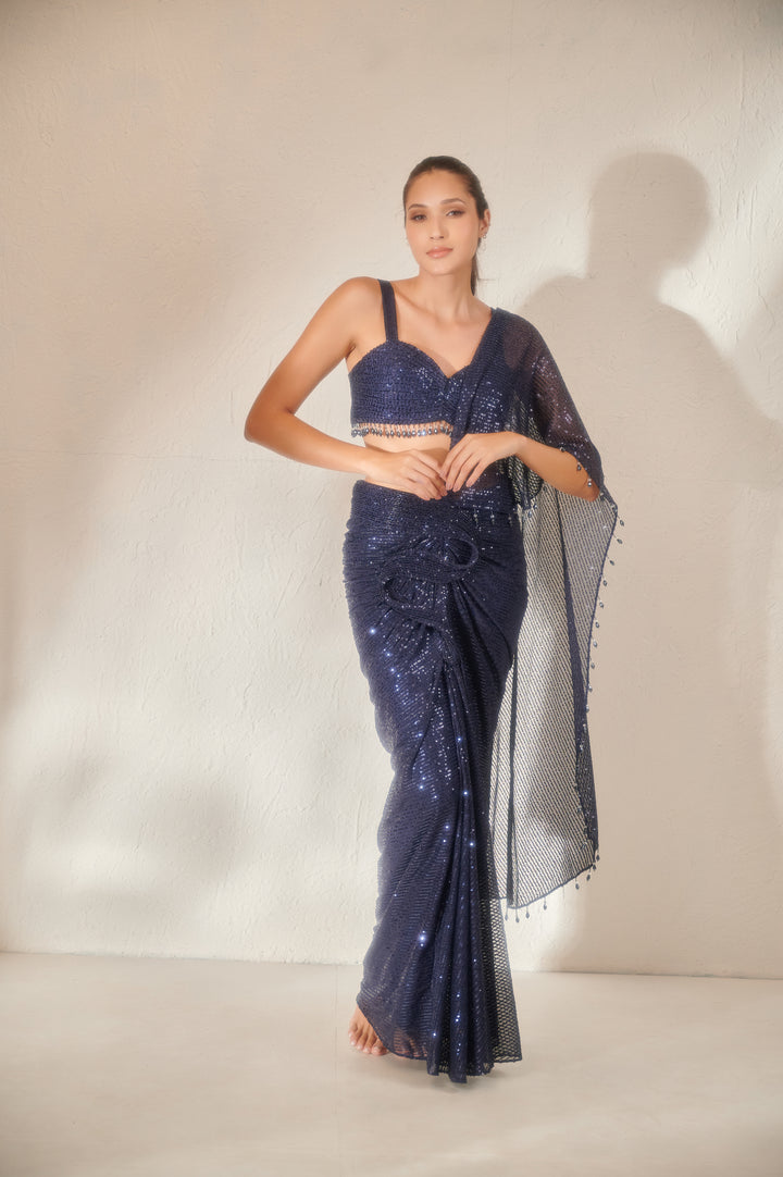 Blue Sequin Saree Online