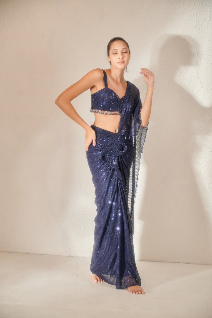 Blue Sequin Saree For Women