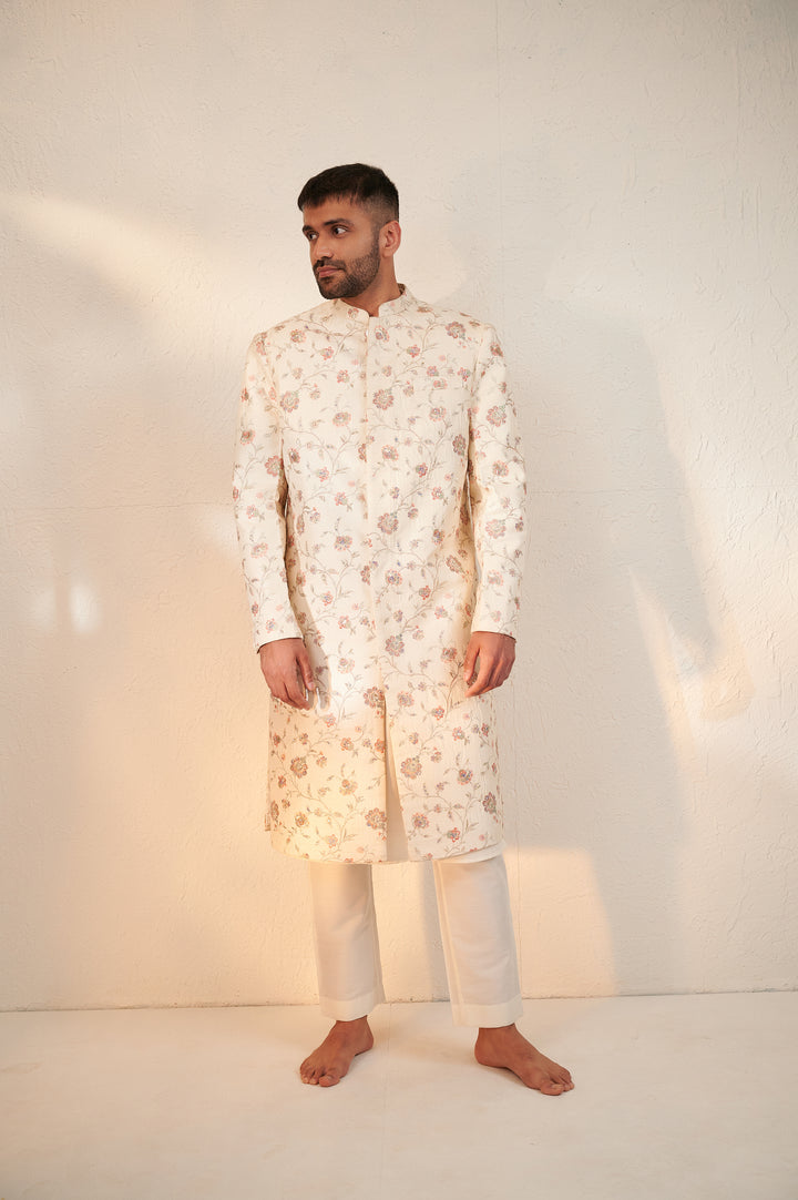 Banarasi Brocade Silk Ivory Sherwani Set