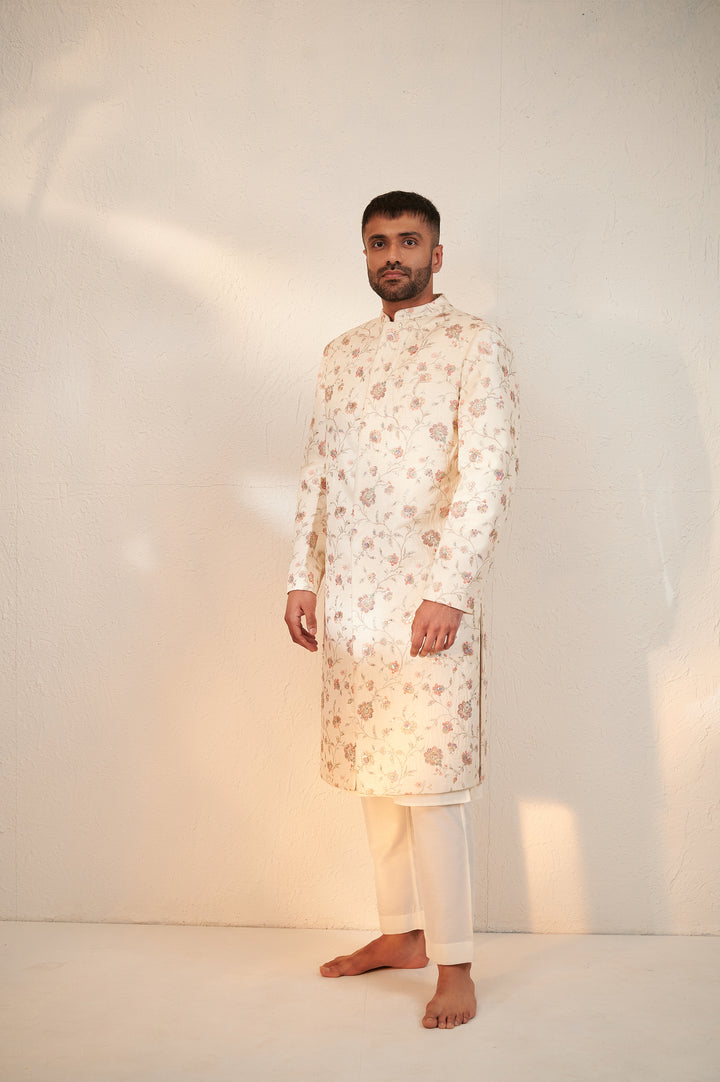 Banarasi Silk Ivory Sherwani Set