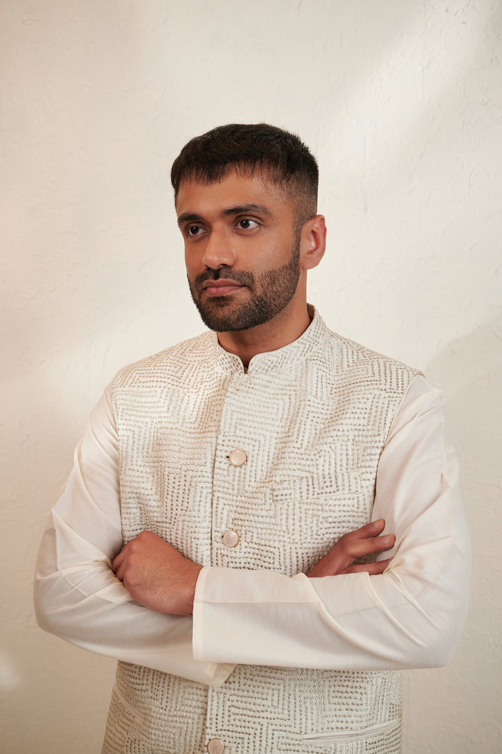 Ivory Cotton Silk Kurta Set for men