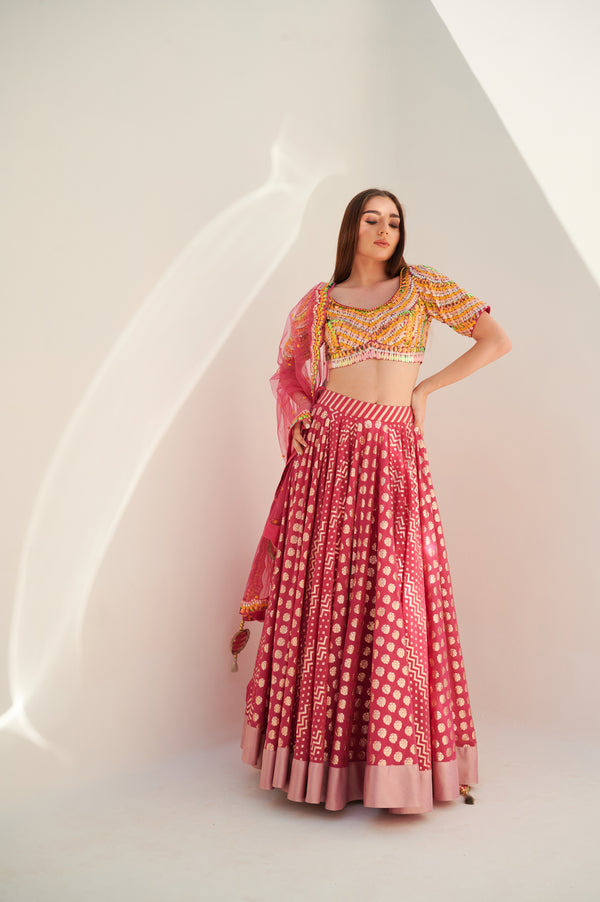 Tequila Sunrise Fuchsia Color Pop Lehenga Set