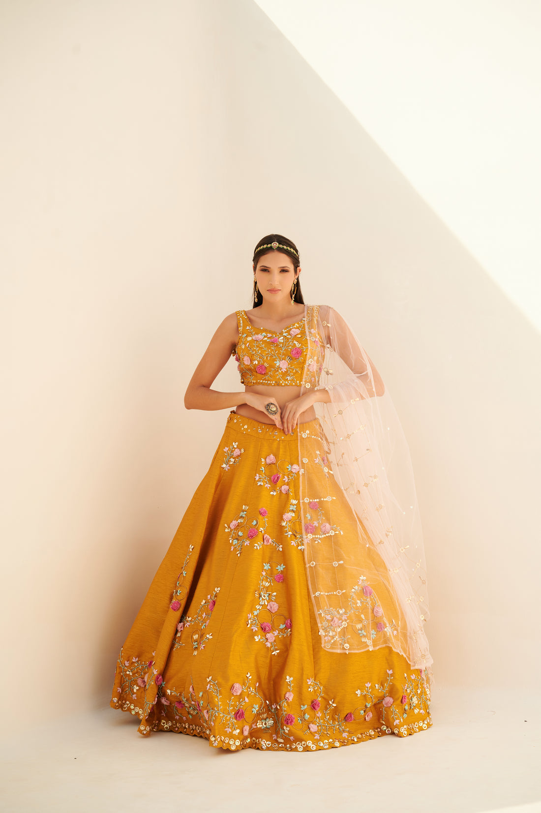 Canary Yellow Abstract 3D Floral Lehenga Set