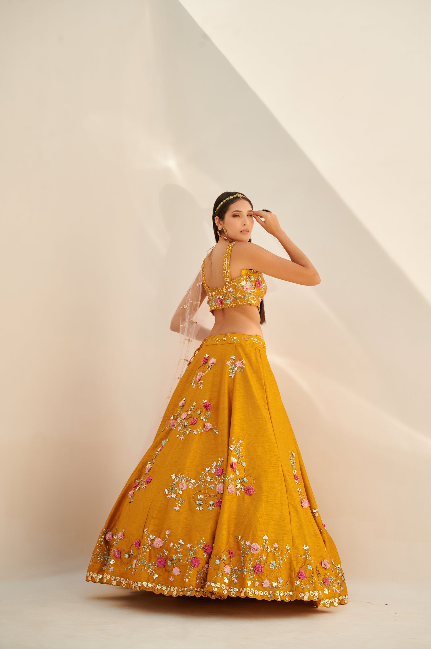Canary Yellow Abstract 3D Floral Lehenga Set