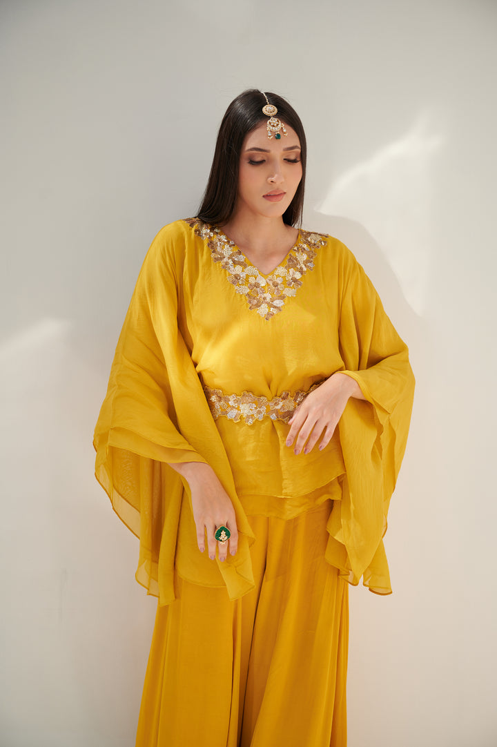 Honeycomb Yellow Kaftan Tunic Palazzo Set