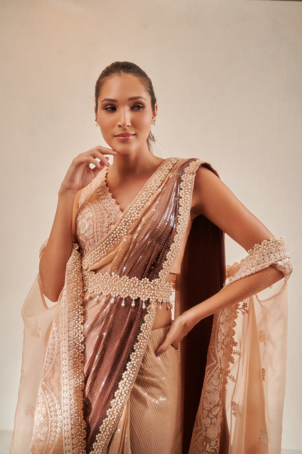 Desert Rain Drape Saree with Blouse and Cape