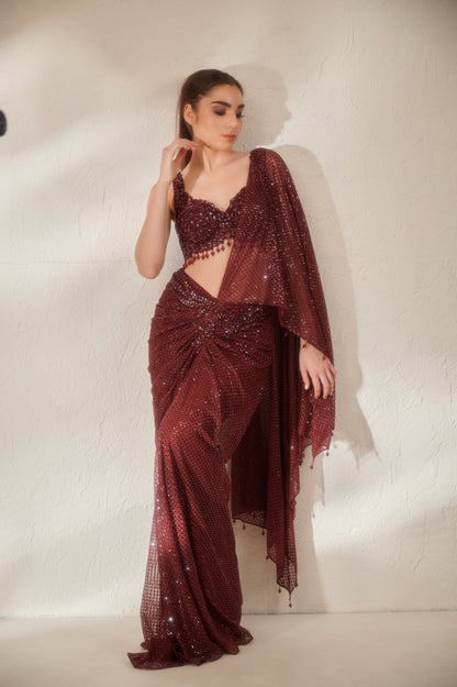 Sparkling Wine Shimmer Sequin Embellished Drape Saree