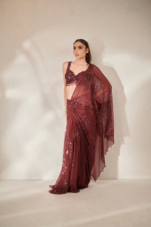 Sparkling Wine Shimmer Sequin Embellished Drape Saree