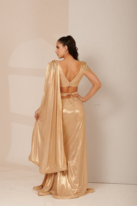 Buy Champagne Gold Elora Saree by Designer KAMAALI COUTURE Online at  Ogaan.com