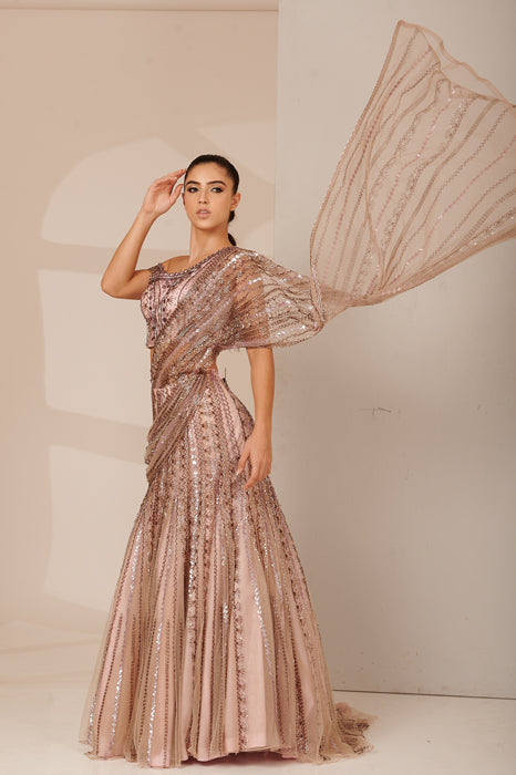 Enchanting Blush Couture Drape Lehenga