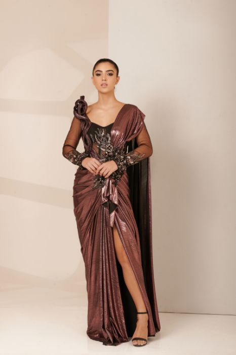 Rose Drape Saree with a Black 3D Corset