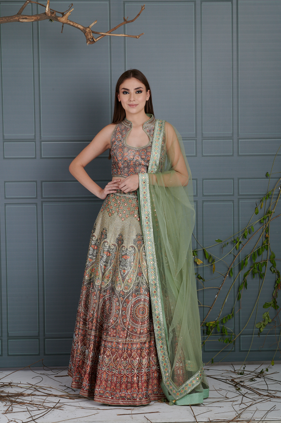 Mint Green Printed Lehenga