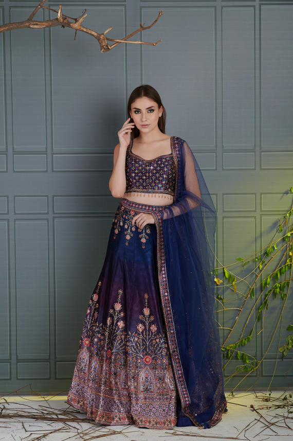 Midnight Blue Printed Lehenga