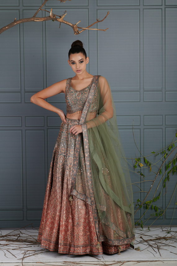 Sage Ombre Printed Lehenga