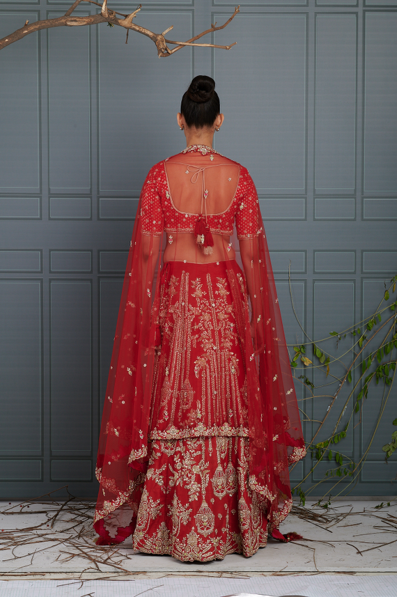 Buy UNSTITCHED LEHENGA - Carrot peach color, Stone work, Pearl work Online