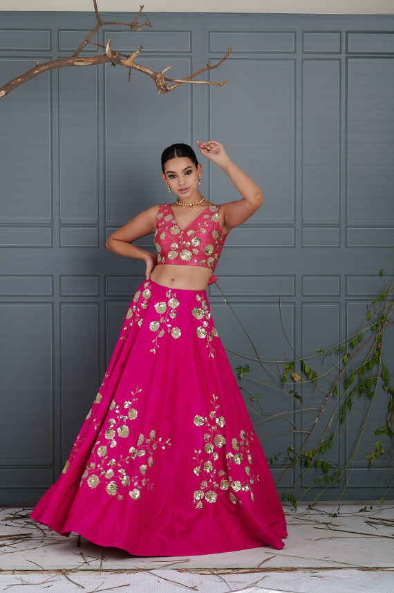 Foil Printed Viscose Rayon Lehenga in Fuchsia : LTP101