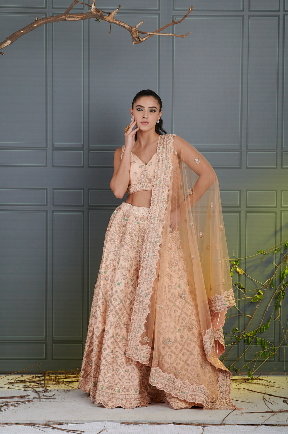 Pastel Peach Blossom Lehenga