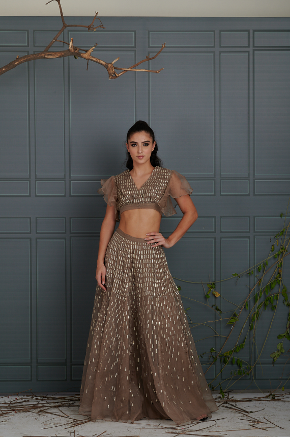 Mocha Organza Skirt and Blouse Set