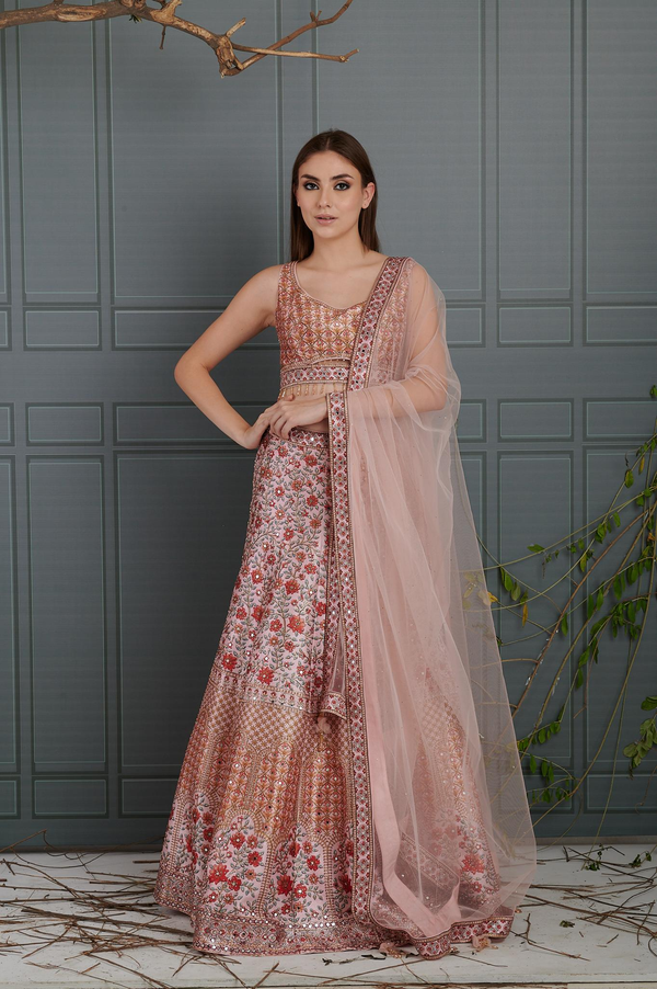 Dusty Rose Ombre Printed Lehenga